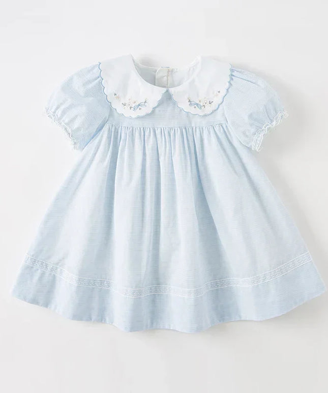 Toddler Girls Summer Blue White Striped Breathable Cotton Princess Dress