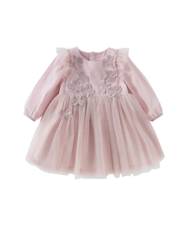 Toddler Girls Grey Pink Floral Mesh Princess Dress
