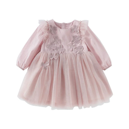 Toddler Girls Adorable Flower Embroidered Mesh Princess Dresses