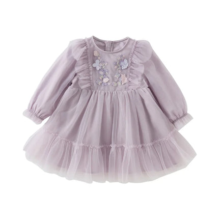 Toddler Girls Adorable Flower Embroidered Mesh Princess Dresses
