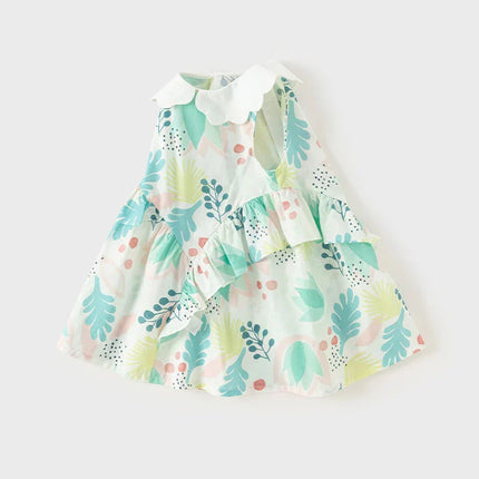 Girls Summer Leaf Print Sleeveless Sweet Dress