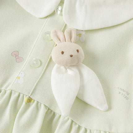 Summer Girls Rabbit Bow Green Floral Dress