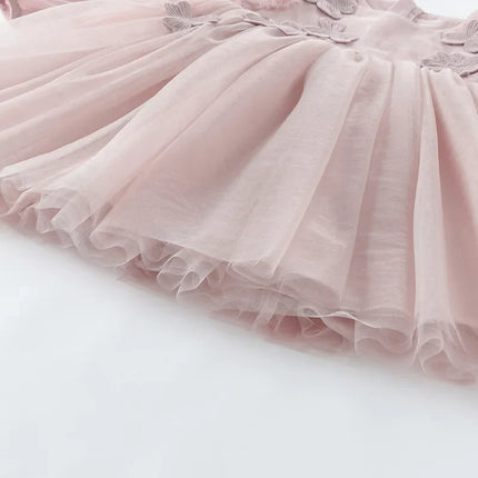 Toddler Girls Grey Pink Floral Mesh Princess Dress