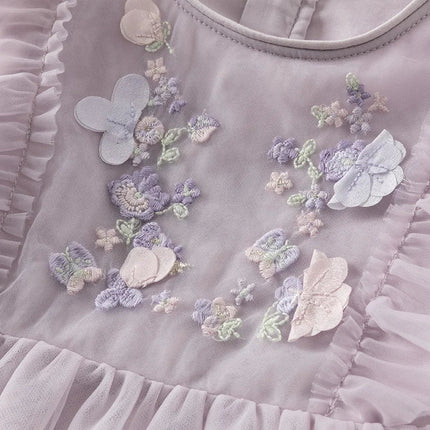Toddler Girls Adorable Flower Embroidered Mesh Princess Dresses