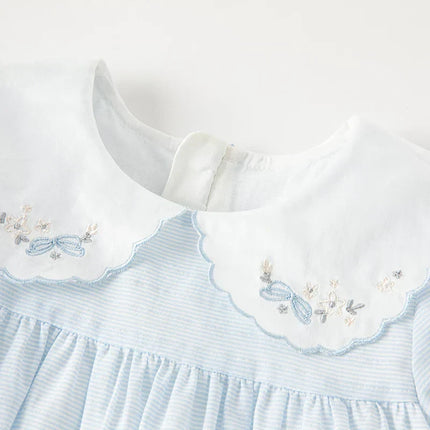 Toddler Girls Summer Blue White Striped Breathable Cotton Princess Dress