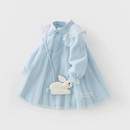 Toddler Children Girls Spring Sweet Mesh Princess Dress(wallet bag)