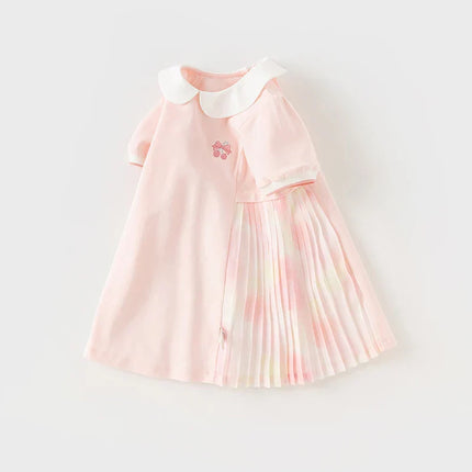 Toddler Girls Summer Short Sleeve Pink Pleated Dress