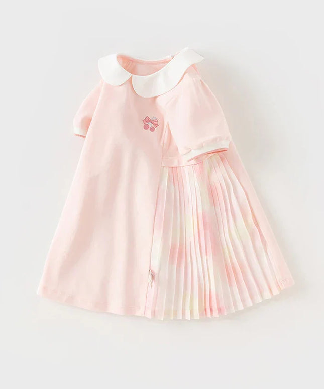 Toddler Girls Summer Short Sleeve Pink Pleated Dress