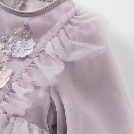 Toddler Girls Adorable Flower Embroidered Mesh Princess Dresses