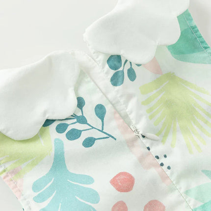 Girls Summer Leaf Print Sleeveless Sweet Dress