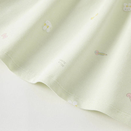 Summer Girls Rabbit Bow Green Floral Dress