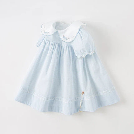 Toddler Girls Summer Blue White Striped Breathable Cotton Princess Dress