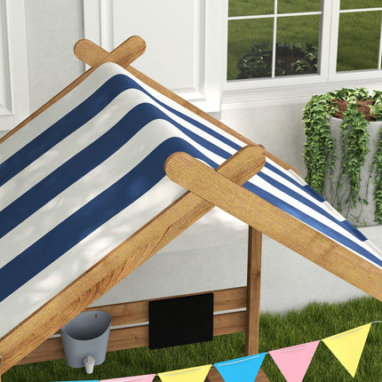 Outsunny Wooden Sandbox with Canopy, House Design for 3-7 Years Old, Brown