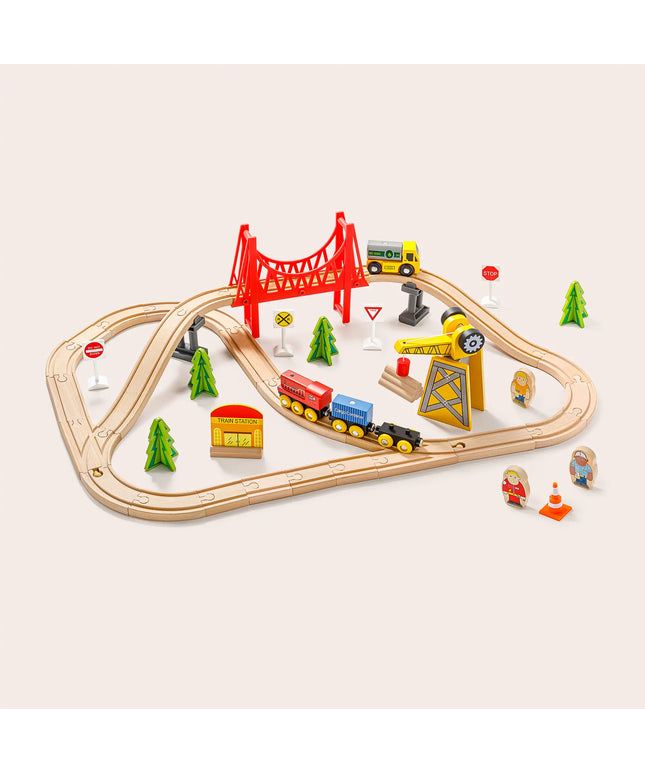 Tiny Land® Wooden Track Trains 55 Pcs