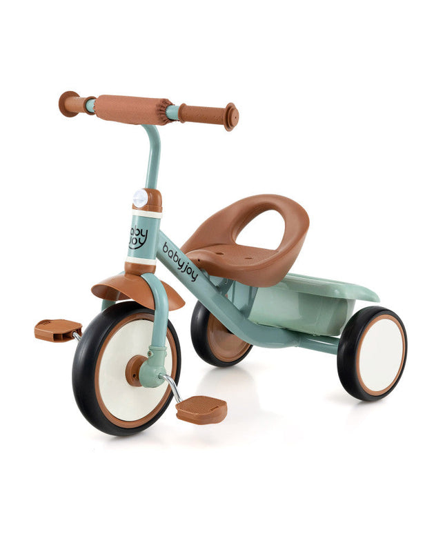Toddler Tricycle Kids Trike With Adjustable Seat and Storage Basket Toddler Trike-Green