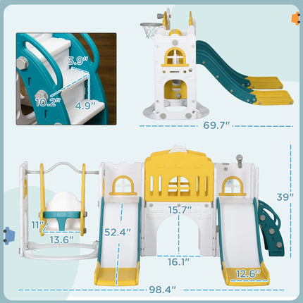 Qaba 8 in 1 Toddler Slide and Swing Set w/ 2 Slides