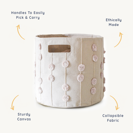 Pompom Storage Basket - Blush Oat