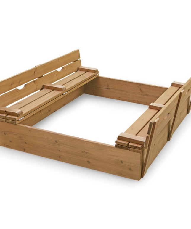 Covered Convertible Cedar Sandbox with Two Bench Seats - Natural