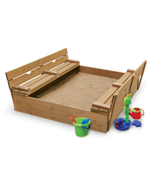 Covered Convertible Cedar Sandbox with Two Bench Seats - Natural