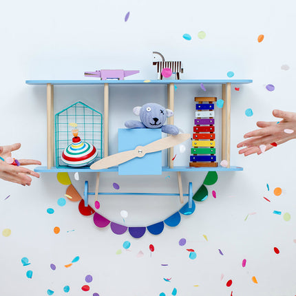Up Warsaw Airplane Wooden Shelf - Blue