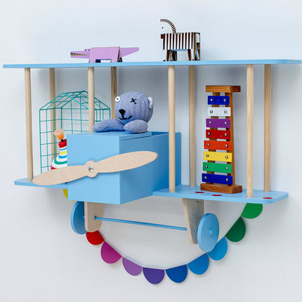 Up Warsaw Airplane Wooden Shelf - Blue