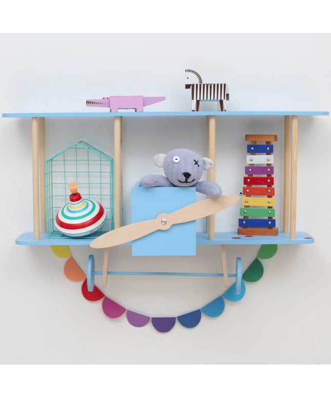 Up Warsaw Airplane Wooden Shelf - Blue