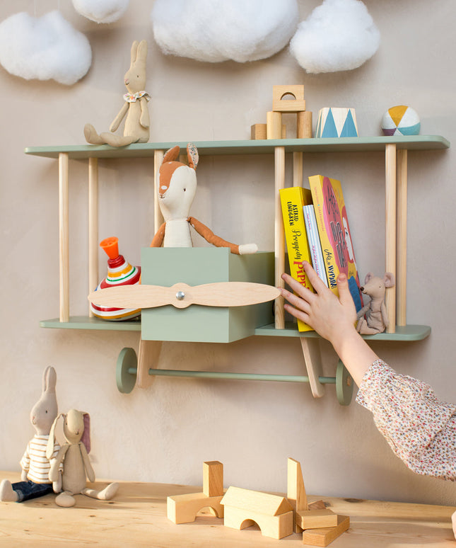 Warsaw Airplane Wooden Shelf - Sage Green