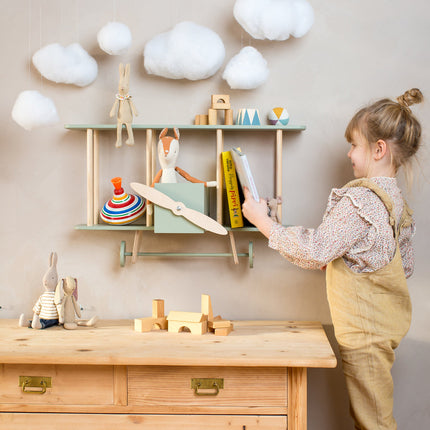 Warsaw Airplane Wooden Shelf - Sage Green