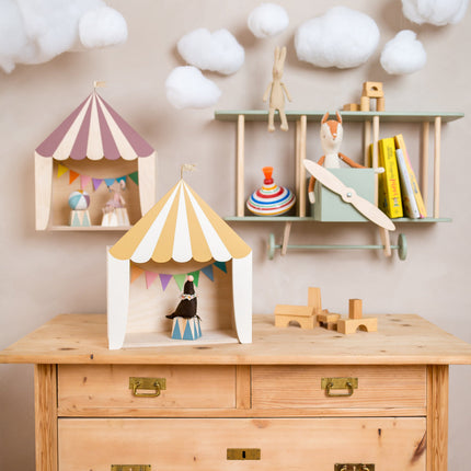 Up Warsaw Circus Wooden Shelf - Mustard/White