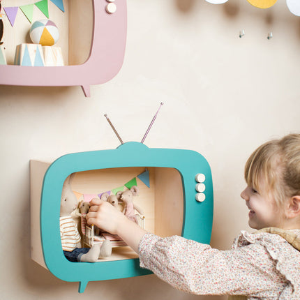 Up Warsaw Kids TV Wooden Shelf - Ocean Green