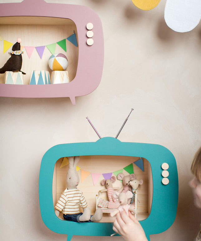 Up Warsaw Kids TV Wooden Shelf - Ocean Green