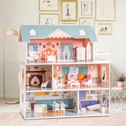 Wooden Dollhouse for Kids Girls with Furniture