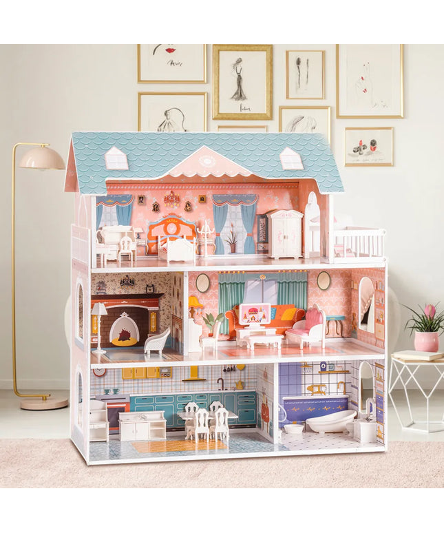 Wooden Dollhouse for Kids Girls with Furniture