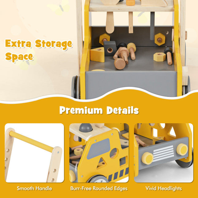 2-in-1 Wooden Baby Walker With Adjustable Speed and Bottom Storage-Yellow