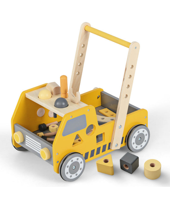 2-in-1 Wooden Baby Walker With Adjustable Speed and Bottom Storage-Yellow