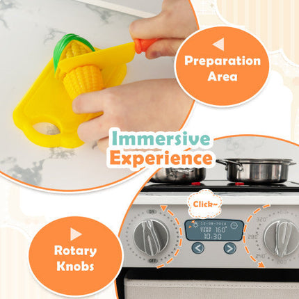 Wooden Kids Play Kitchen Playset With Realistic Lights and Sounds-Gray