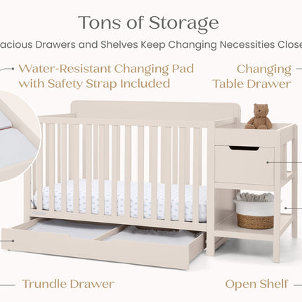 Maya 5-in-1 Convertible Crib and Changer with Storage