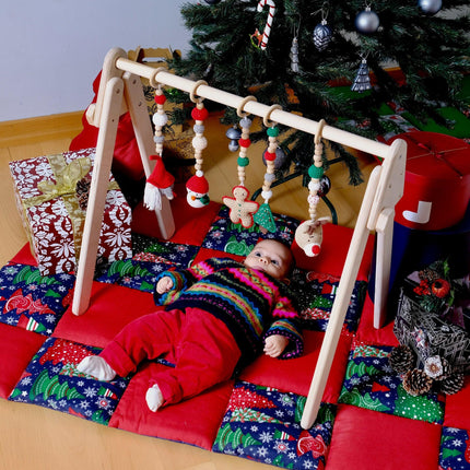 Montessori Baby Gym & Hanging Toys Set | Wooden Play Gym for Babies