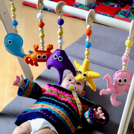 Montessori Baby Gym & Hanging Toys Set | Wooden Play Gym for Babies
