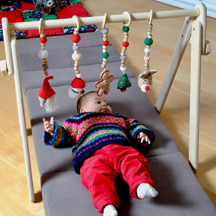 Montessori Baby Gym & Hanging Toys Set | Wooden Play Gym for Babies