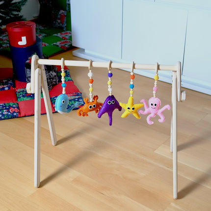 Montessori Baby Gym & Hanging Toys Set | Wooden Play Gym for Babies