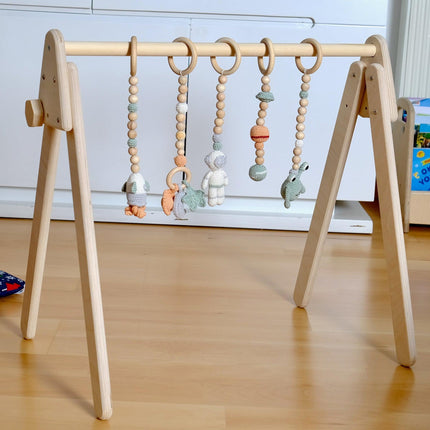Montessori Baby Gym & Hanging Toys Set | Wooden Play Gym for Babies