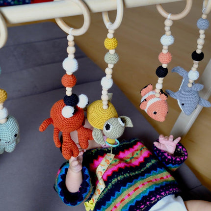 Montessori Baby Gym & Hanging Toys Set | Wooden Play Gym for Babies