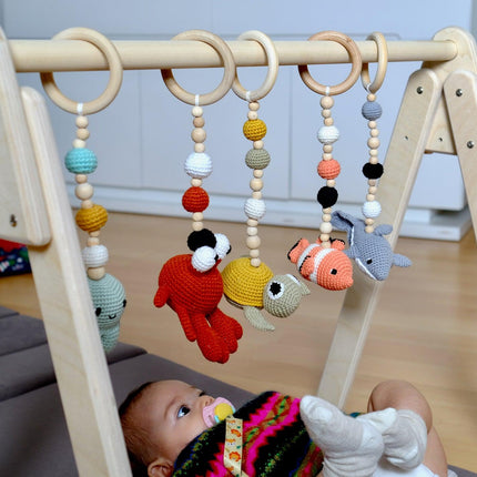 Montessori Baby Gym & Hanging Toys Set | Wooden Play Gym for Babies