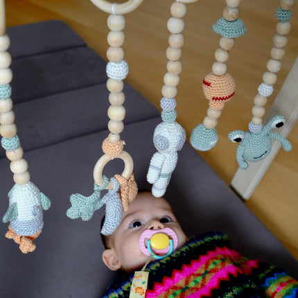 Montessori Baby Gym & Hanging Toys Set | Wooden Play Gym for Babies
