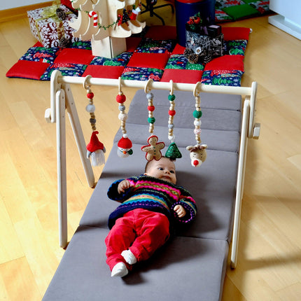 Montessori Baby Gym & Hanging Toys Set | Wooden Play Gym for Babies