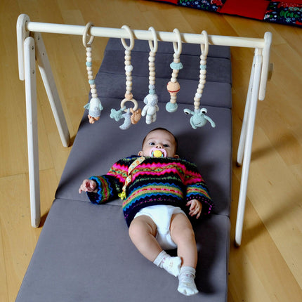 Montessori Baby Gym & Hanging Toys Set | Wooden Play Gym for Babies