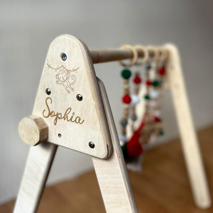 Montessori Baby Gym & Hanging Toys Set | Wooden Play Gym for Babies