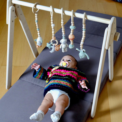 Montessori Baby Gym & Hanging Toys Set | Wooden Play Gym for Babies