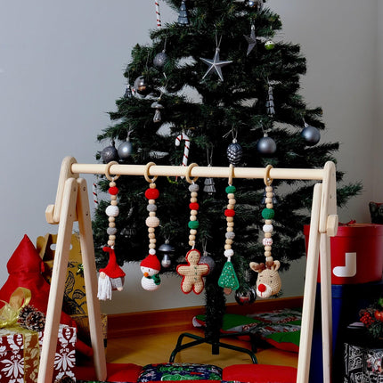 Montessori Baby Gym & Hanging Toys Set | Wooden Play Gym for Babies